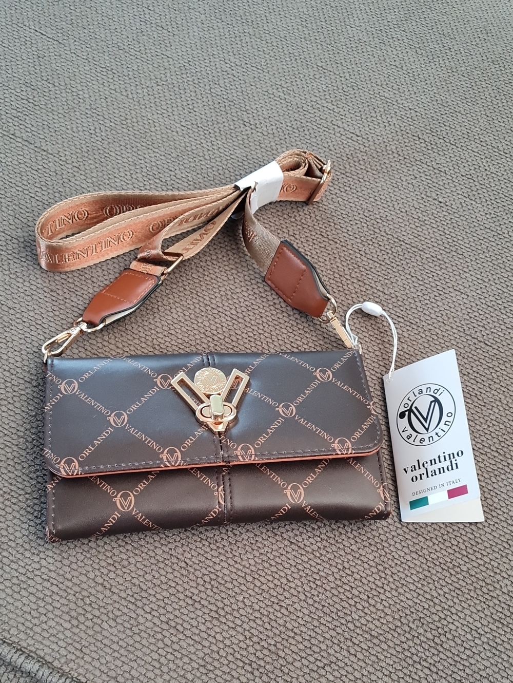Valentino Orlandi Brown Crossbody Bag with Gold Hardware